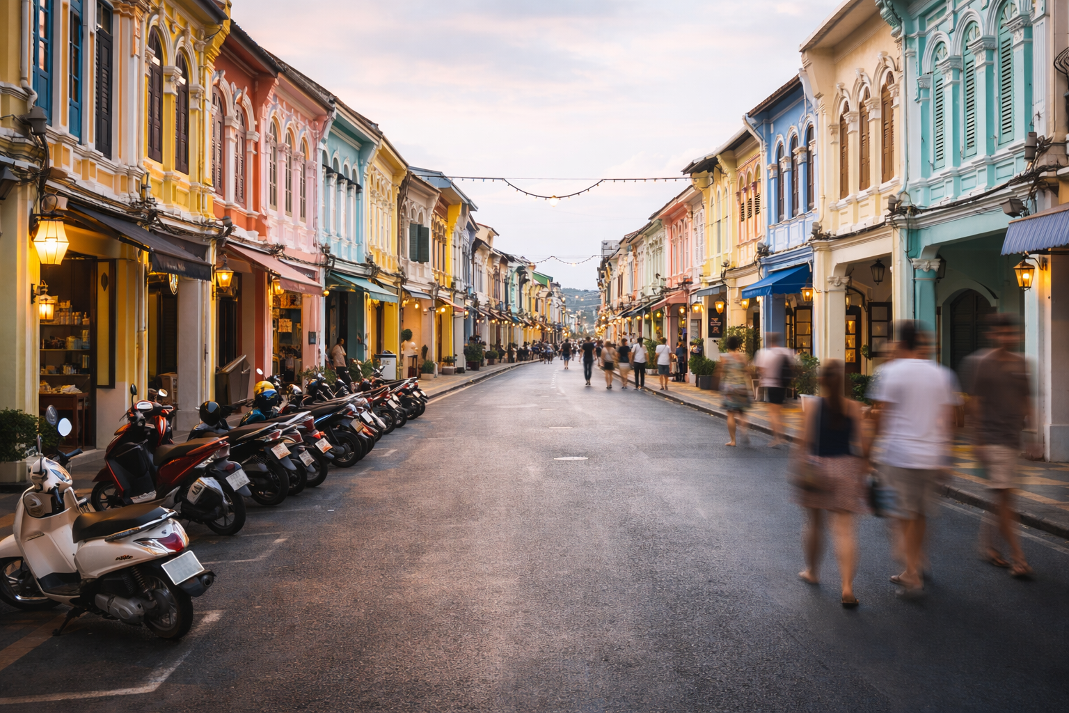 Old Town colorful shophouse street (no signs)